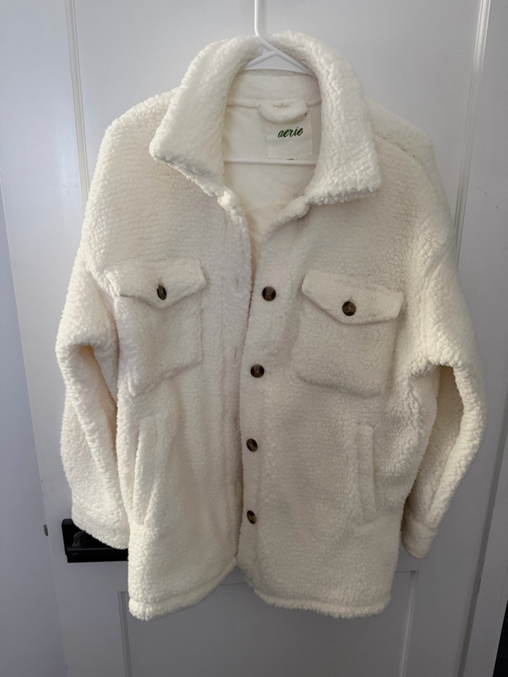 aerie Cream Sherpa Shirt Jacket with Button Front
